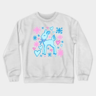 Cute Fawn in Baby Blue and Pastel Pink Crewneck Sweatshirt